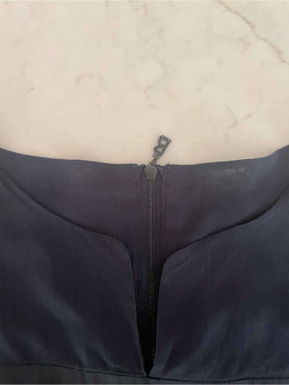 Sonia Bogner Vintage Y2K Peplum, Iconic B Zipper, Navy Blue, EU 42, US 8-10 - Picture 6 of 8